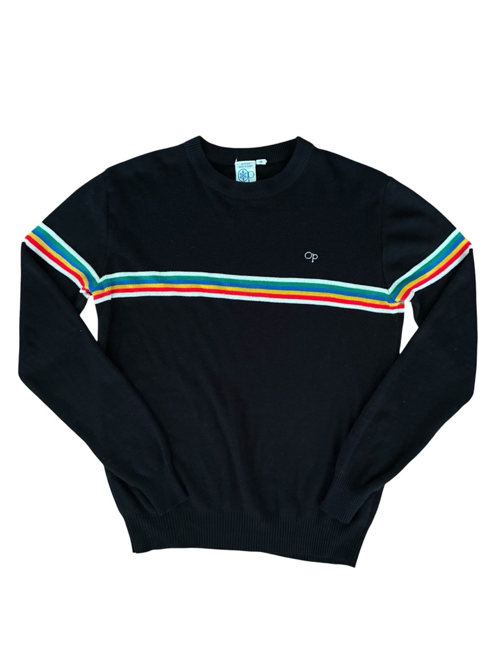 Vintage Ocean Pacific OP Rainbow Striped Knit 80s 90s Sweater Mens Medium Beach